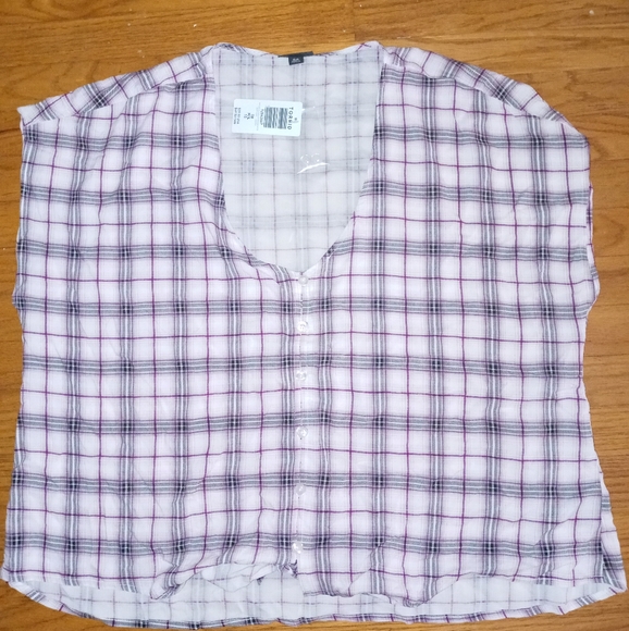 NWT Torrid plaid challis button tie bottom top 00 - Picture 2 of 6
